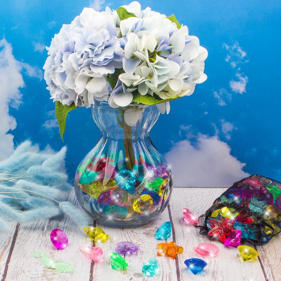 Prehalpty 60-Piece Diving Pool Toys Set: Acrylic Gems & Sea Creatures for Underwater Treasure Hunts, Includes Mesh Bag