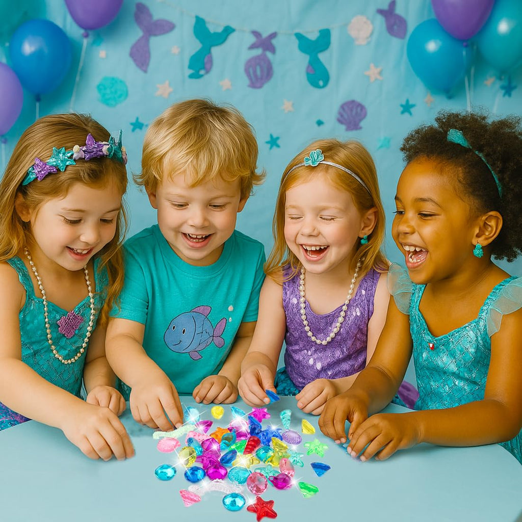 Prehalpty 60-Piece Diving Pool Toys Set: Acrylic Gems & Sea Creatures for Underwater Treasure Hunts, Includes Mesh Bag