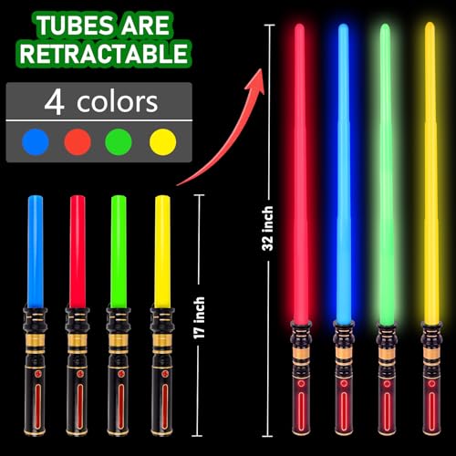 PremToytics Light Up LED Saber with FX Sound – Retractable 17 to 32 Inch Yellow Blade