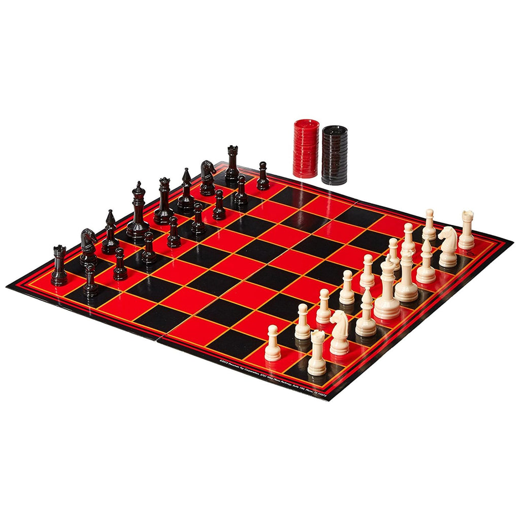 Pressman 3-in-1 Board Game Set: Chess, Checkers & Backgammon – Full Size Staunton Pieces & Interlocking Checkers, Ages 8+