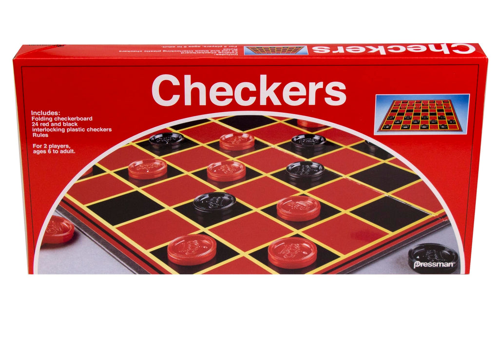 Pressman Checkers – Classic 2-Player Strategy Game with Folding Board and Interlocking Pieces