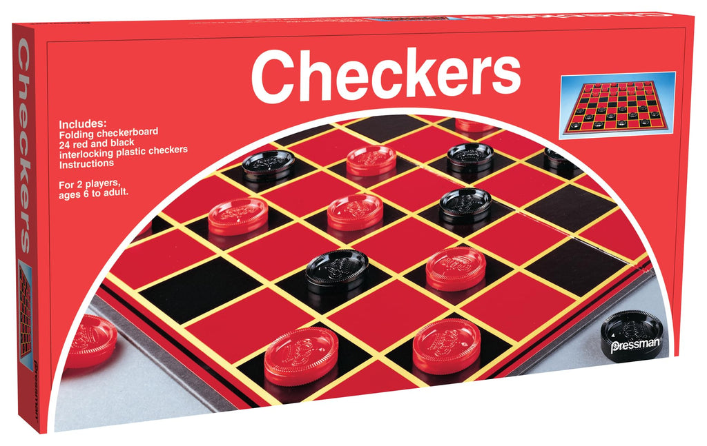 Pressman Checkers – Classic 2-Player Strategy Game with Folding Board and Interlocking Pieces