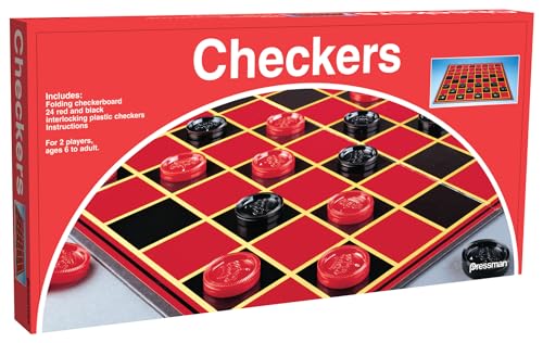 Pressman Checkers – Classic 2-Player Strategy Game with Folding Board and Interlocking Pieces