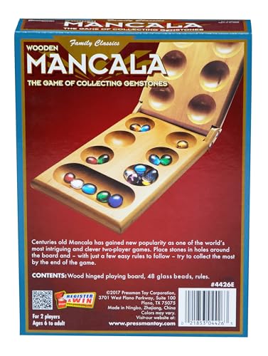 Pressman Mancala Board Game – Wooden Folding Set with 48 Stones for 2 Players, Ages 6+