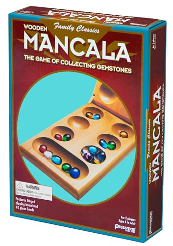 Pressman Mancala Board Game – Wooden Folding Set with 48 Stones for 2 Players, Ages 6+