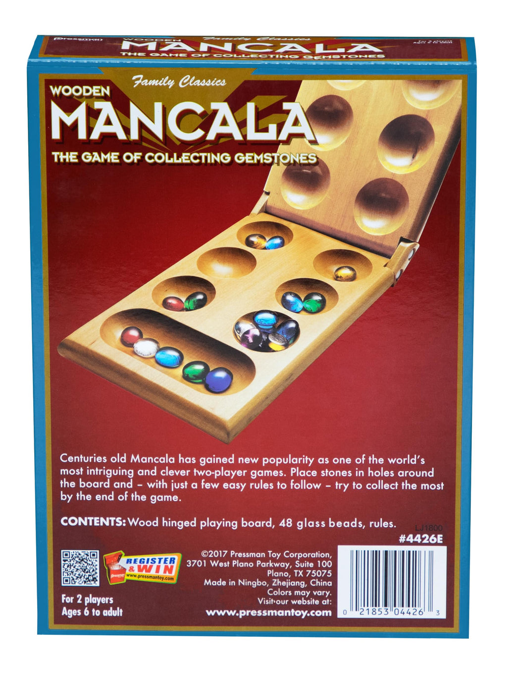 Pressman Mancala Board Game – Wooden Folding Set with 48 Stones for 2 Players, Ages 6+