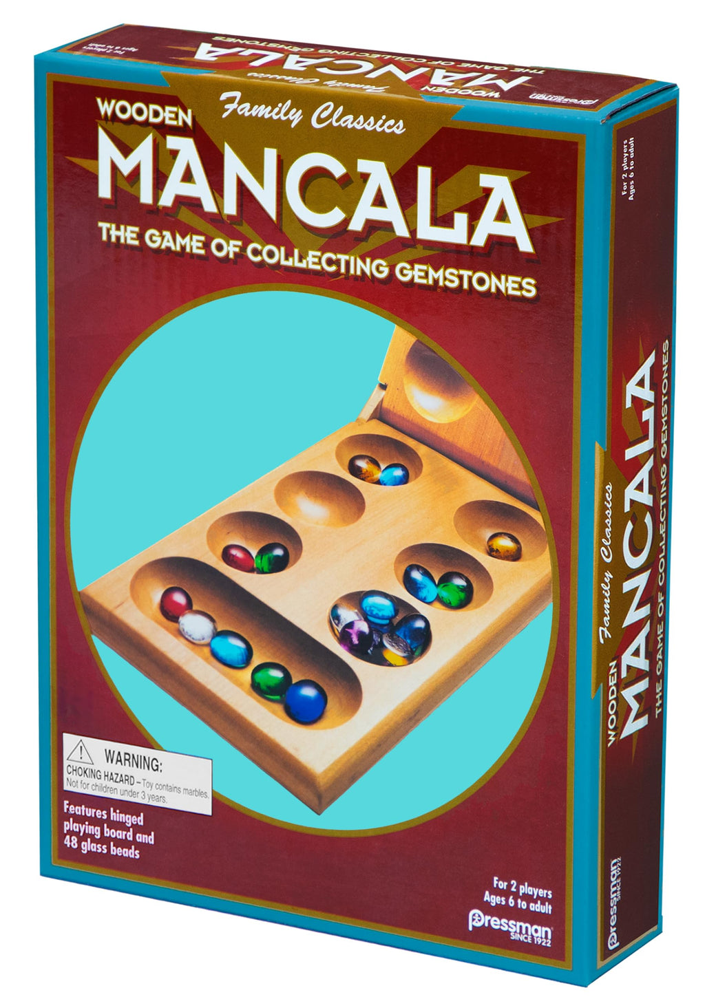 Pressman Mancala Board Game – Wooden Folding Set with 48 Stones for 2 Players, Ages 6+
