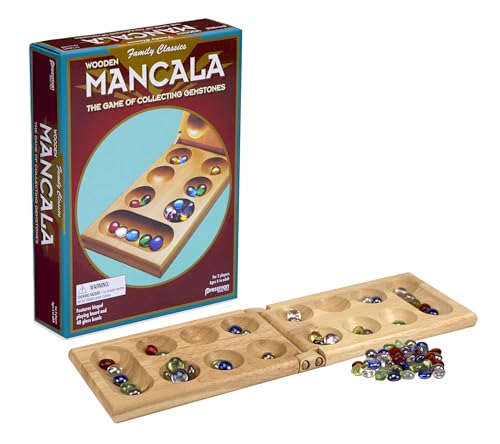 Pressman Mancala Board Game – Wooden Folding Set with 48 Stones for 2 Players, Ages 6+