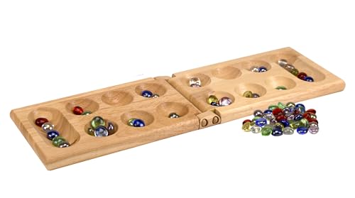 Pressman Mancala Board Game – Wooden Folding Set with 48 Stones for 2 Players, Ages 6+