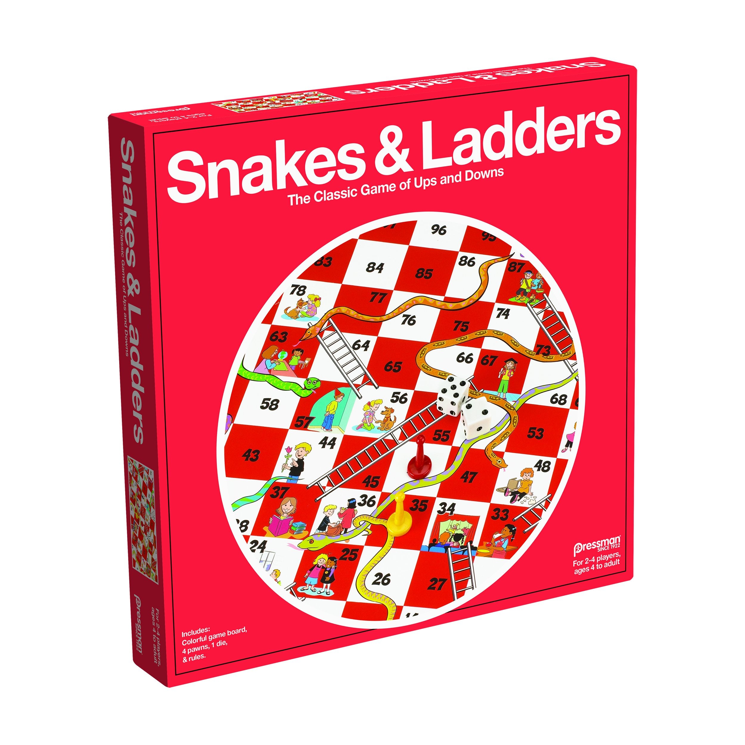 Pressman Snakes & Ladders – Classic Board Game for 2-4 Players, Ages 4+