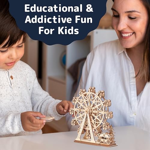 Prextex Ferris Wheel 3D Wooden Puzzle – 115 Precision Pieces, No Glue Needed, Fun Educational Model for Ages 8+