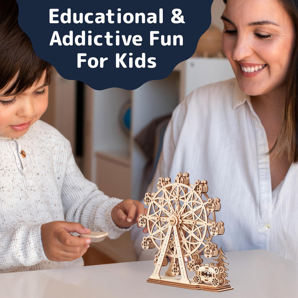 Prextex Ferris Wheel 3D Wooden Puzzle – 115 Precision Pieces, No Glue Needed, Fun Educational Model for Ages 8+
