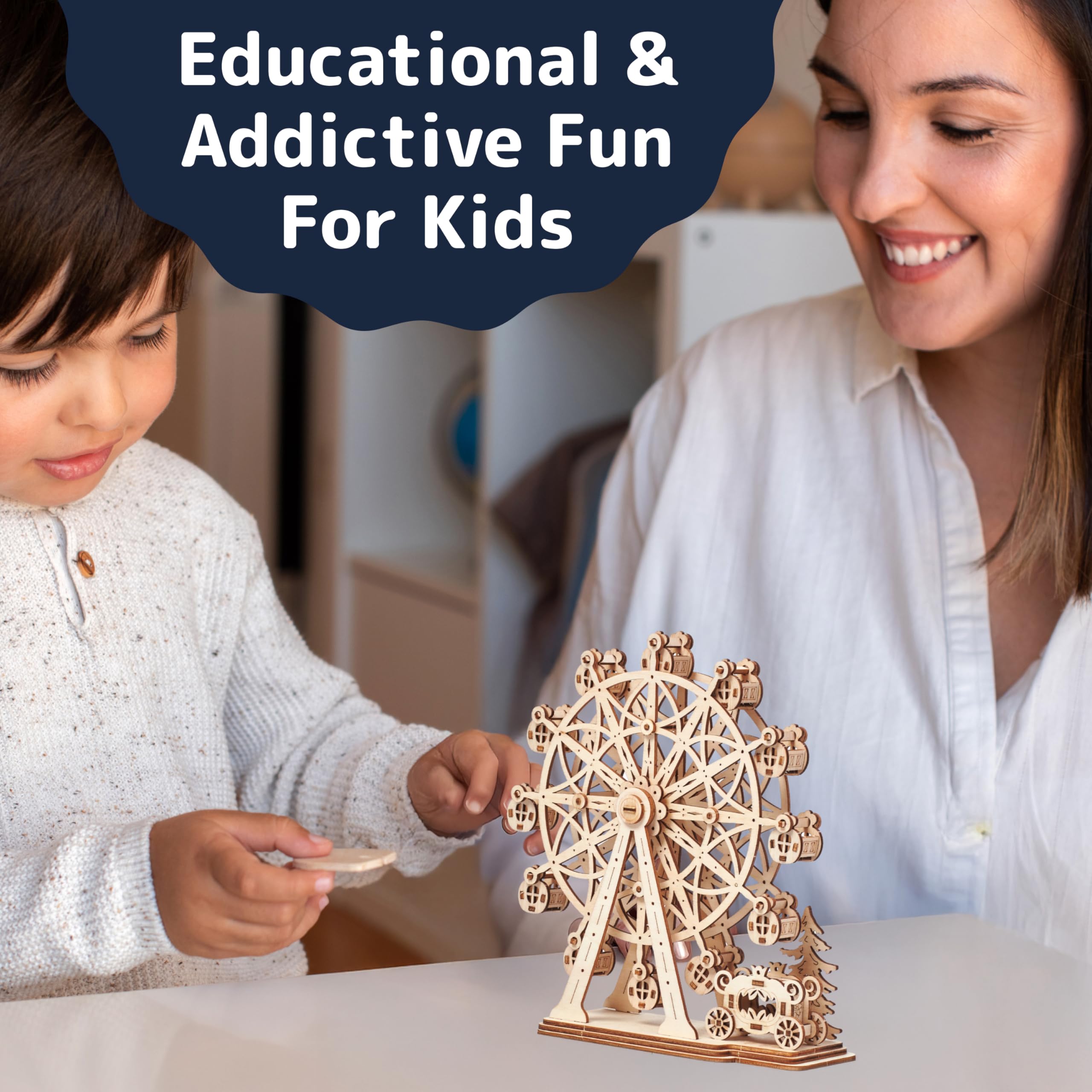 Prextex Ferris Wheel 3D Wooden Puzzle – 115 Precision Pieces, No Glue Needed, Fun Educational Model for Ages 8+