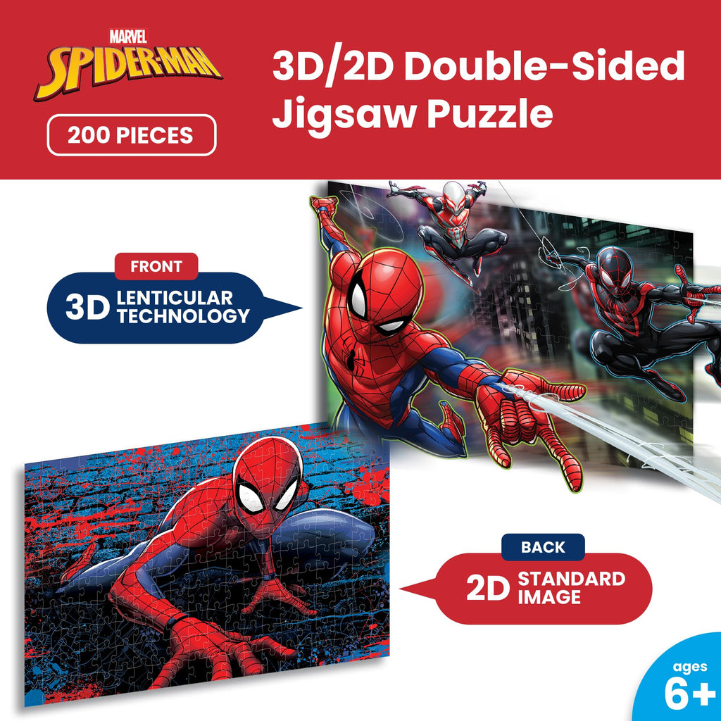 PRIME3D Marvel Spider-Man 200-Piece 3D/2D Jigsaw Puzzle – Lenticular Motion Effect, 12x18 Inches
