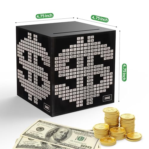 Primo Lines Money Saving Box Challenge - Metal Savings Box with Goal Tracker for Kids and Adults - Holds Up to 700 Bills or 4,000 Coins