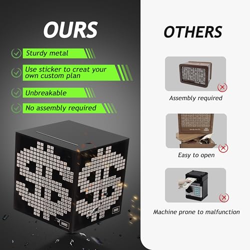 Primo Lines Money Saving Box Challenge - Metal Savings Box with Goal Tracker for Kids and Adults - Holds Up to 700 Bills or 4,000 Coins