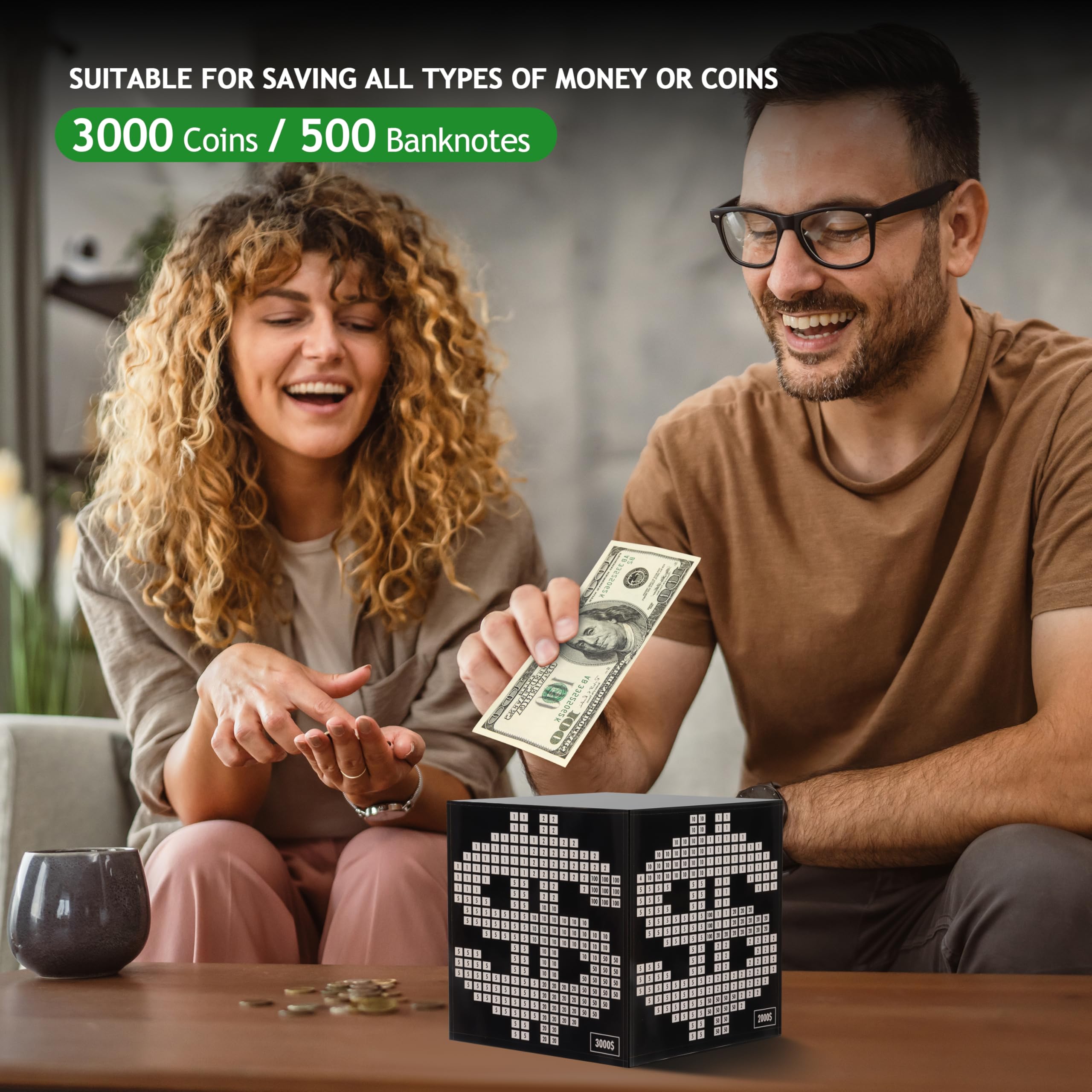 Primo Lines Money Saving Box Challenge - Metal Savings Box with Goal Tracker for Kids and Adults - Holds Up to 700 Bills or 4,000 Coins