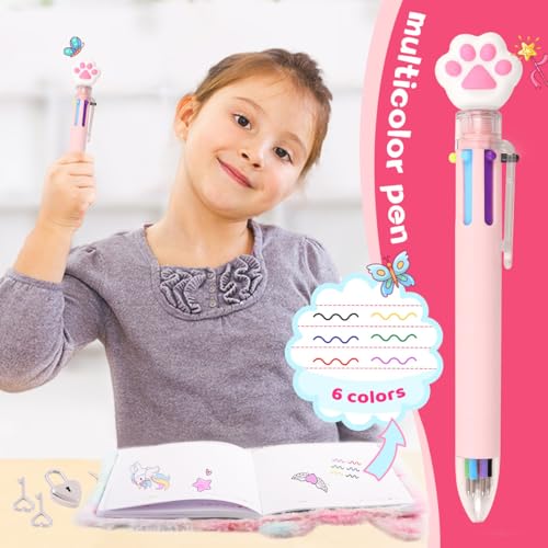 PrinBarBee Cat Diary for Girls with Lock and Keys – Fuzzy Tie-Dye Journal A5