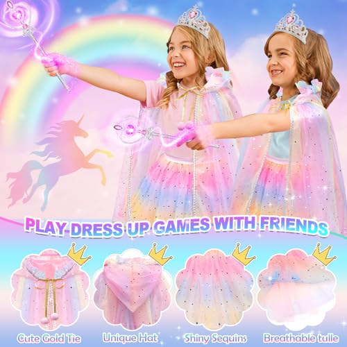 Princess Dress-Up Set for Girls – 4 Themes, Cape, Tiara, Wand & Jewelry