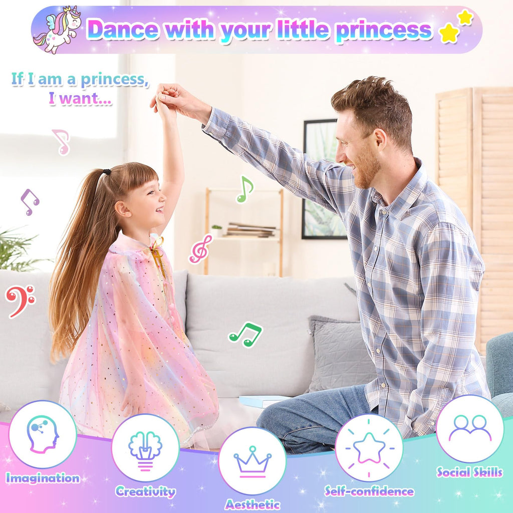Princess Dress-Up Set for Girls – 4 Themes, Cape, Tiara, Wand & Jewelry