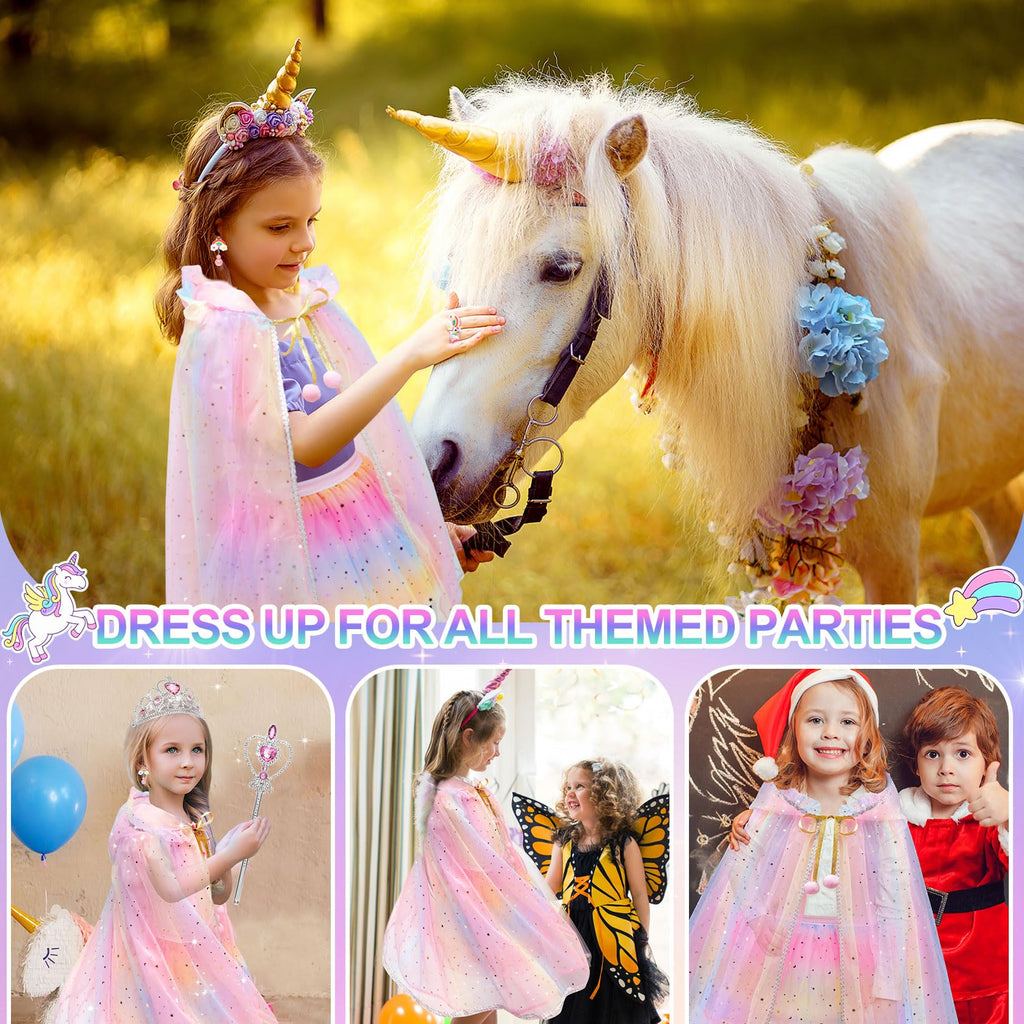 Princess Dress-Up Set for Girls – 4 Themes, Cape, Tiara, Wand & Jewelry
