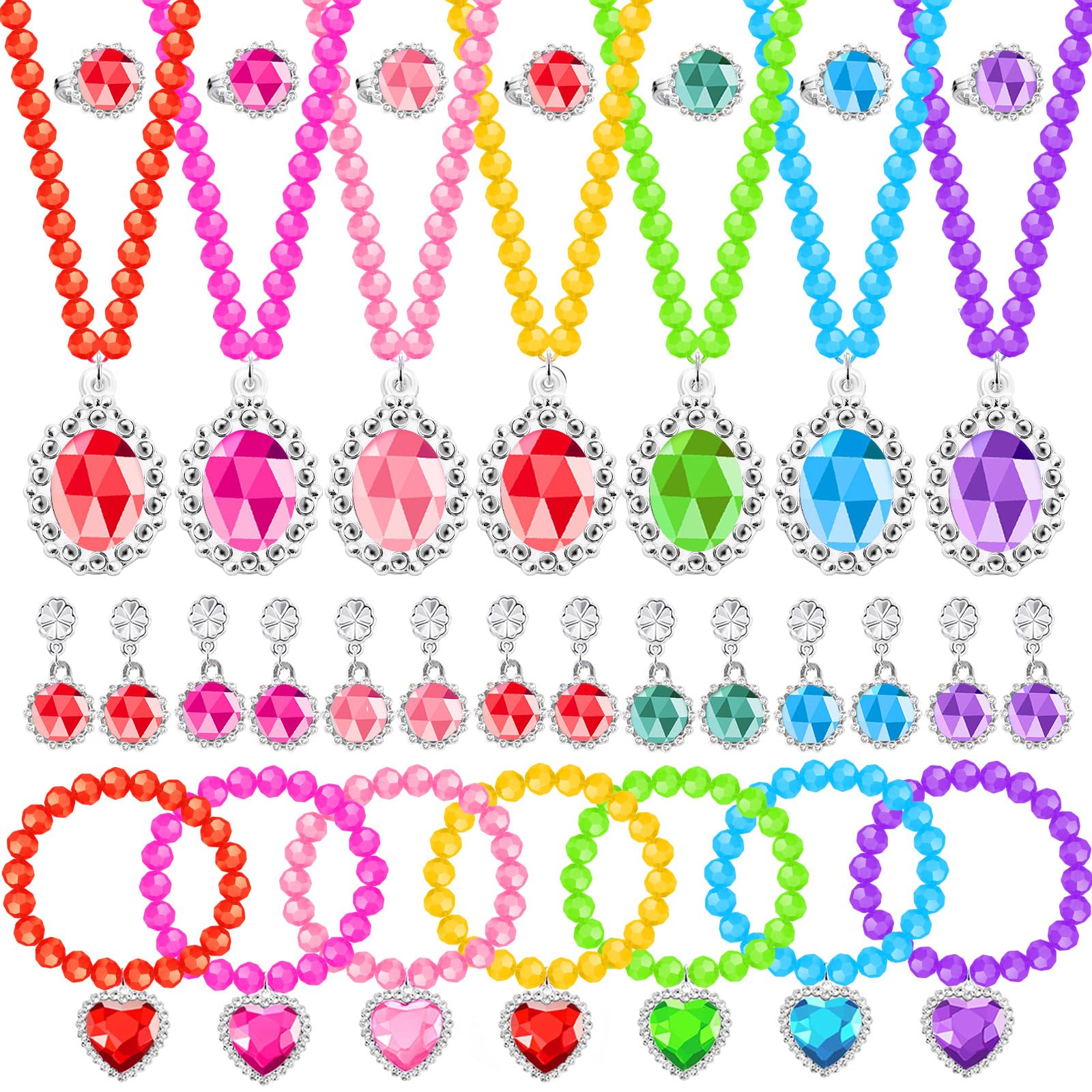 Princess Jewelry Set for Little Girls – 28 Pieces with Necklaces, Bracelets, Rings, and Clip-On Earrings