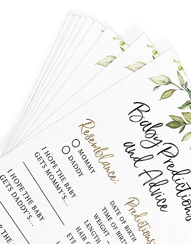 Printed Party Baby Shower Prediction & Advice Cards – 30 Eucalyptus Greenery Cards for Gender Reveal, Fun Party Game, Keepsake for New Parents
