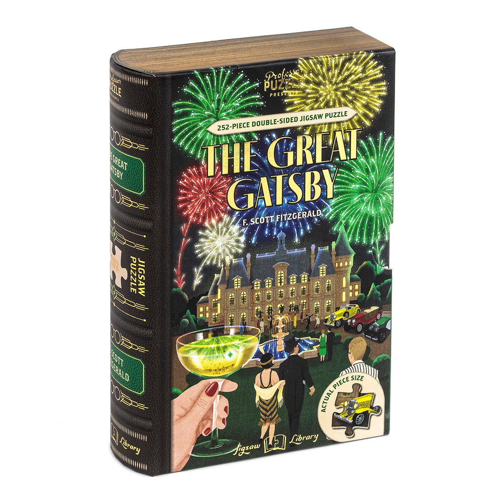 Professor Puzzle Jigsaw Library: The Great Gatsby Double-Sided 252-Piece Puzzle in Book-Shaped Box