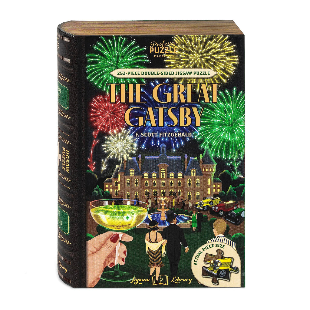 Professor Puzzle Jigsaw Library: The Great Gatsby Double-Sided 252-Piece Puzzle in Book-Shaped Box