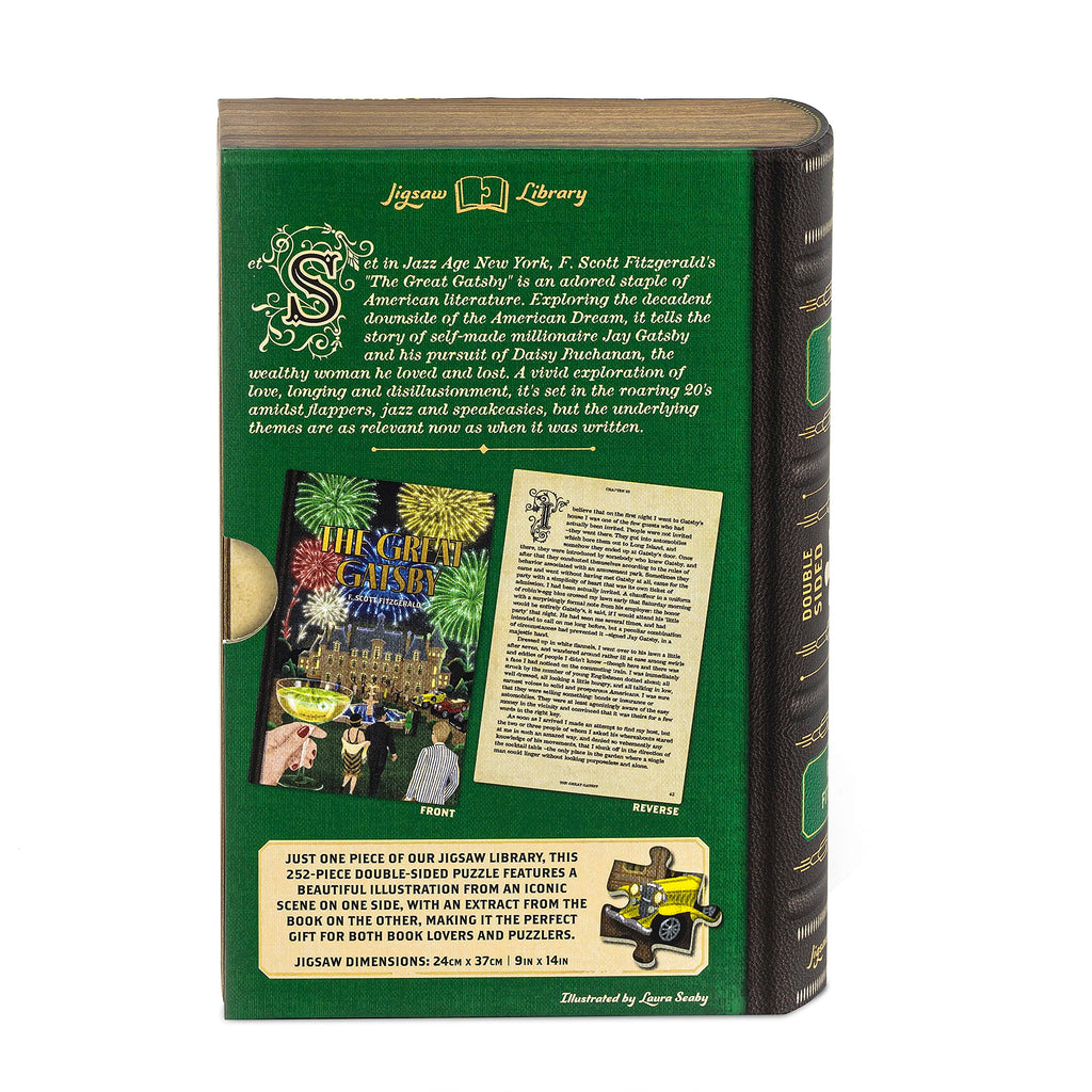 Professor Puzzle Jigsaw Library: The Great Gatsby Double-Sided 252-Piece Puzzle in Book-Shaped Box