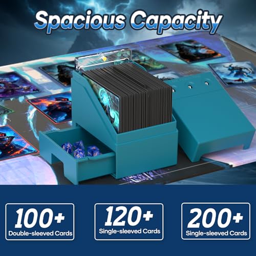 Proijeut Commander Deck Box with Life Counter - Holds 100+ Double-Sleeved Cards, Teal