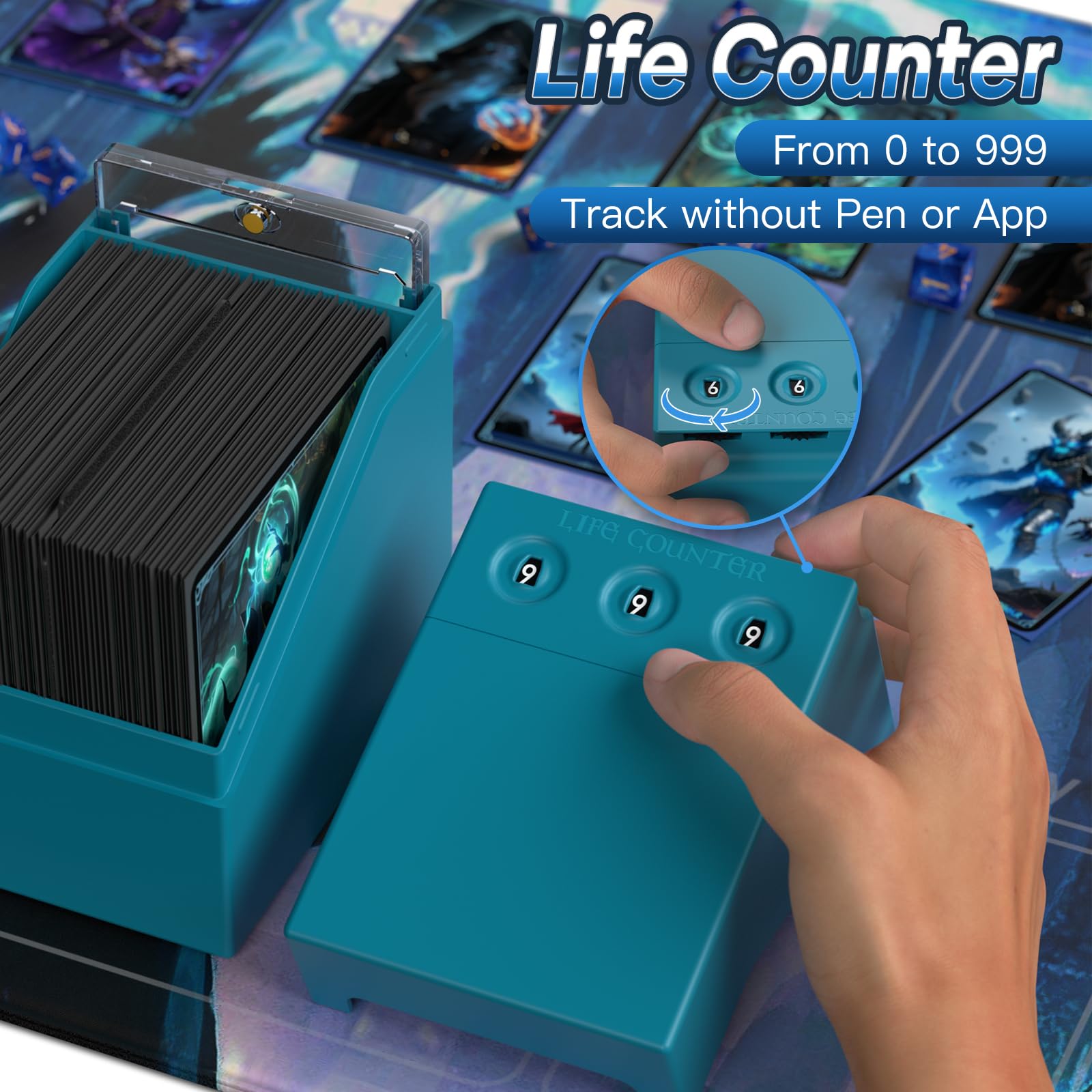 Proijeut Commander Deck Box with Life Counter - Holds 100+ Double-Sleeved Cards, Teal