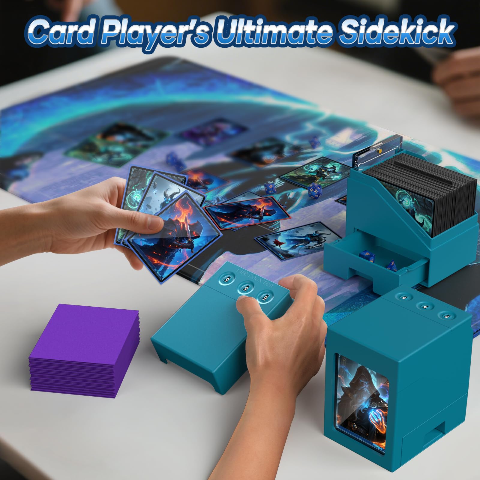 Proijeut Commander Deck Box with Life Counter - Holds 100+ Double-Sleeved Cards, Teal