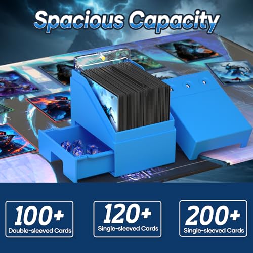 Proijeut Deck Box with Life Counter & Commander Display – Holds 100 Double-Sleeved Cards, Blue