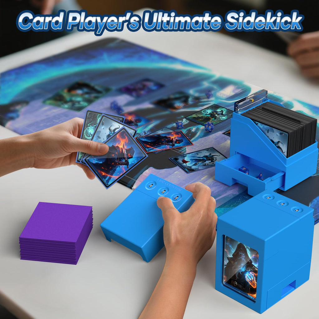 Proijeut Deck Box with Life Counter & Commander Display – Holds 100 Double-Sleeved Cards, Blue