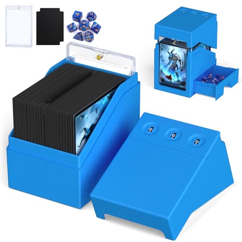 Proijeut Deck Box with Life Counter & Commander Display – Holds 100 Double-Sleeved Cards, Blue