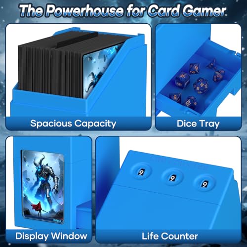 Proijeut Deck Box with Life Counter & Commander Display – Holds 100 Double-Sleeved Cards, Blue