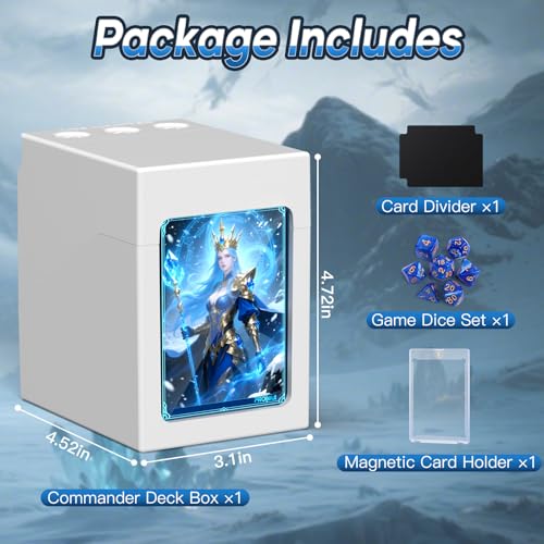 Proijeut MTG Deck Box with Life Counter, Commander Display & Dice Tray – Fits 100 Double-Sleeved Cards, White