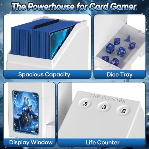Proijeut MTG Deck Box with Life Counter, Commander Display & Dice Tray – Fits 100 Double-Sleeved Cards, White