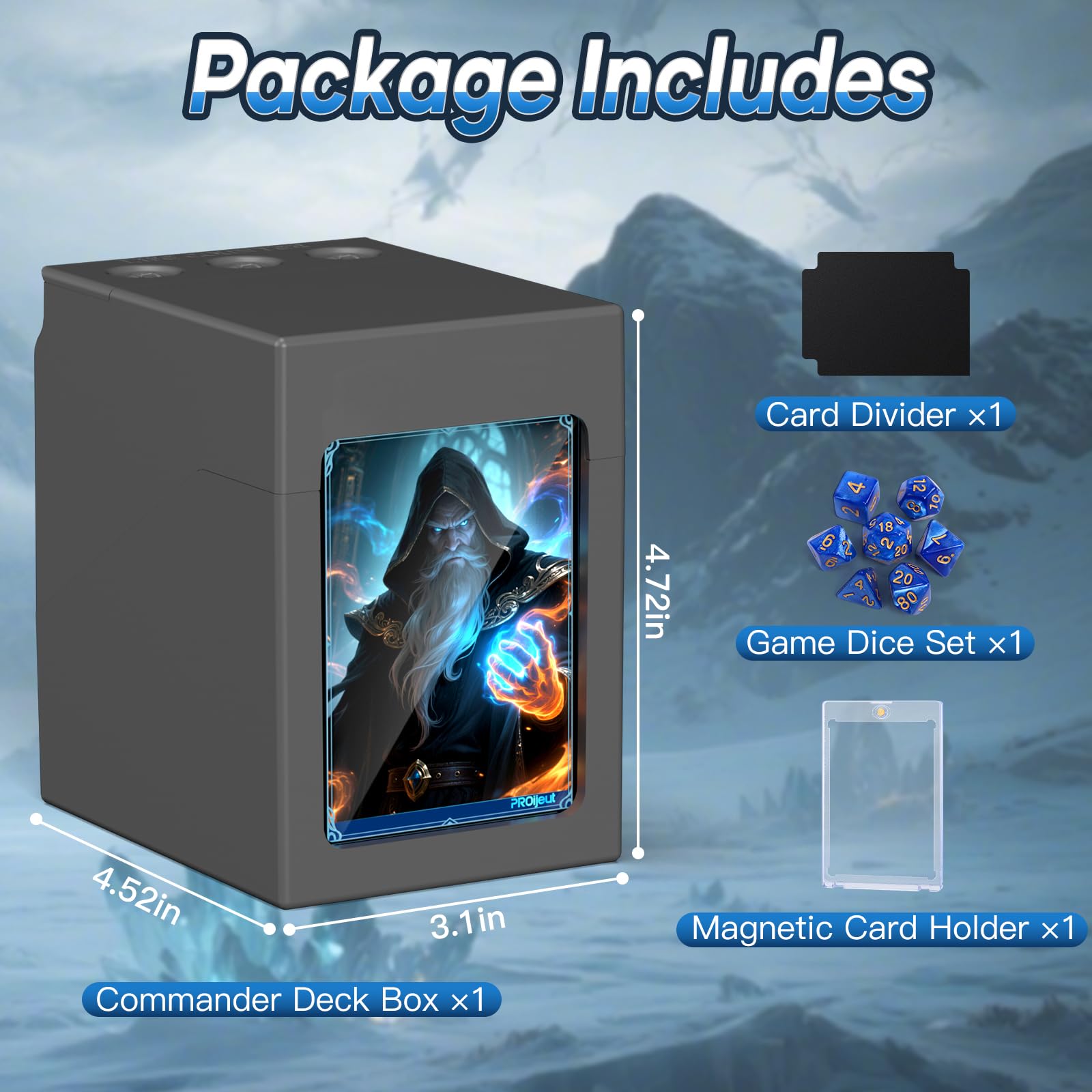 Proijeut MTG Deck Box with Life Counter – Fits 100+ Double-Sleeved Cards, Commander Display, Dice Tray (Grey)