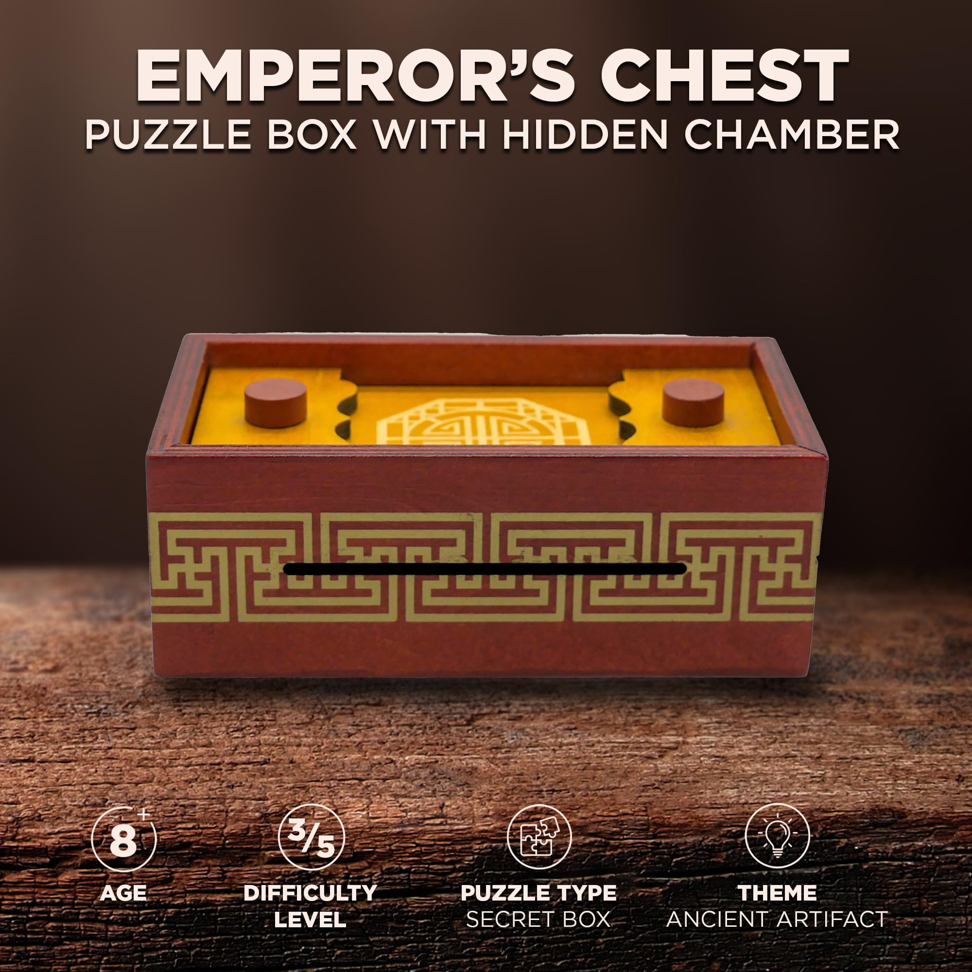 Project Genius Emperor’s Chest Wooden Puzzle Box – Hidden Compartment for Gift Cards and Cash – Brain Teaser for Ages 8+