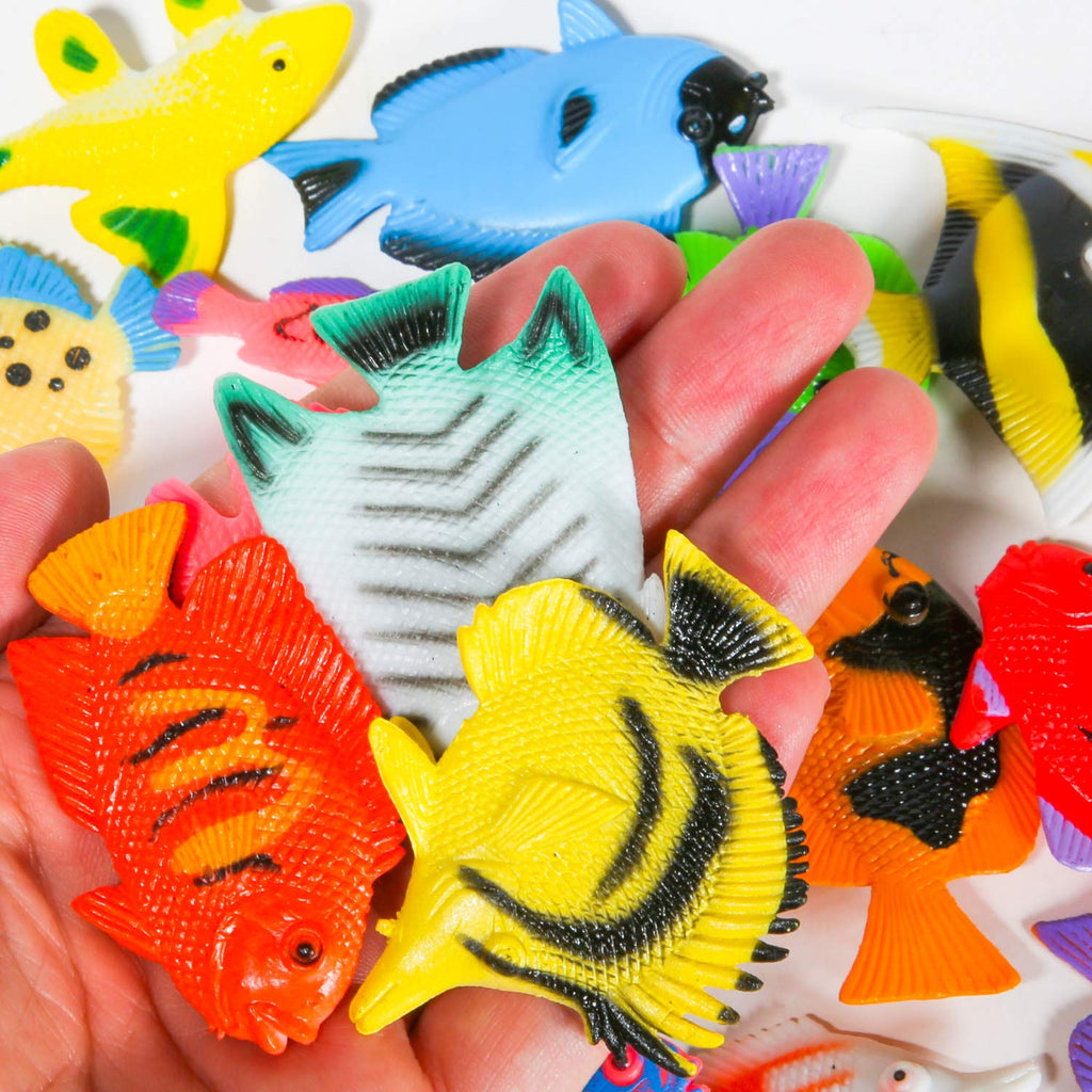 PROLOSO 48-Piece Plastic Toy Fish Set – Tropical Sea Animal Figures for Bath, Party Favors, and On-the-Go Play