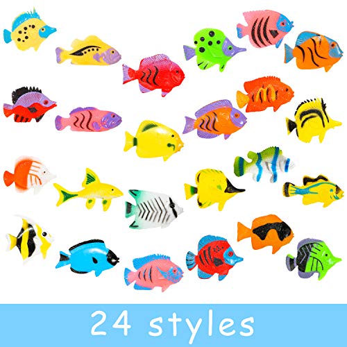 PROLOSO 48-Piece Plastic Toy Fish Set – Tropical Sea Animal Figures for Bath, Party Favors, and On-the-Go Play
