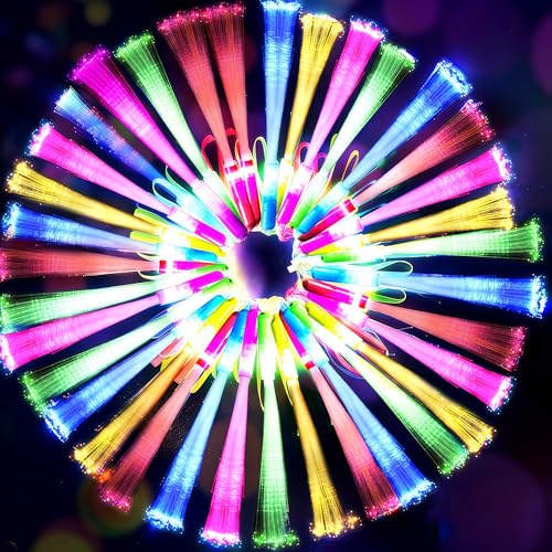 ProlPings 12PC Glow Fiber Optic Wands – LED Light Up Party Favors in 4 Neon Colors with 3 Modes