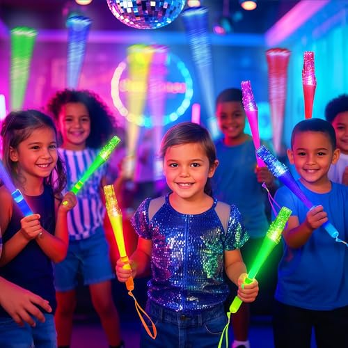 ProlPings 12PC Glow Fiber Optic Wands – LED Light Up Party Favors in 4 Neon Colors with 3 Modes