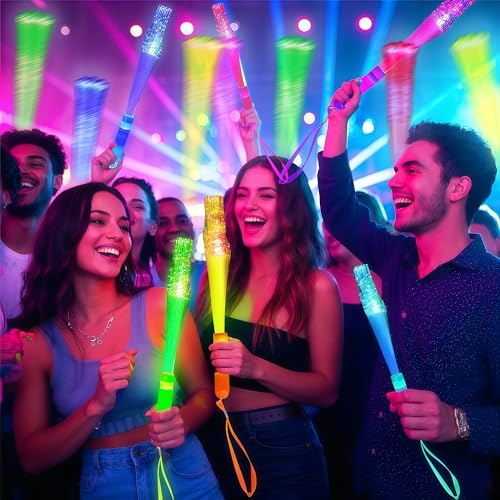 ProlPings 12PC Glow Fiber Optic Wands – LED Light Up Party Favors in 4 Neon Colors with 3 Modes