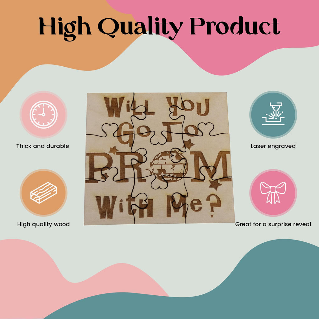 Prom Proposal Puzzle – 9-Piece Laser-Engraved Basswood Jigsaw, Personalized Gift