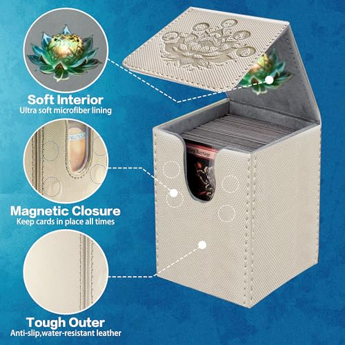 PROMAXIBINDER MTG Commander Deck Box – Holds 100+ Cards, Magnetic Closure, PU Leather, Grey