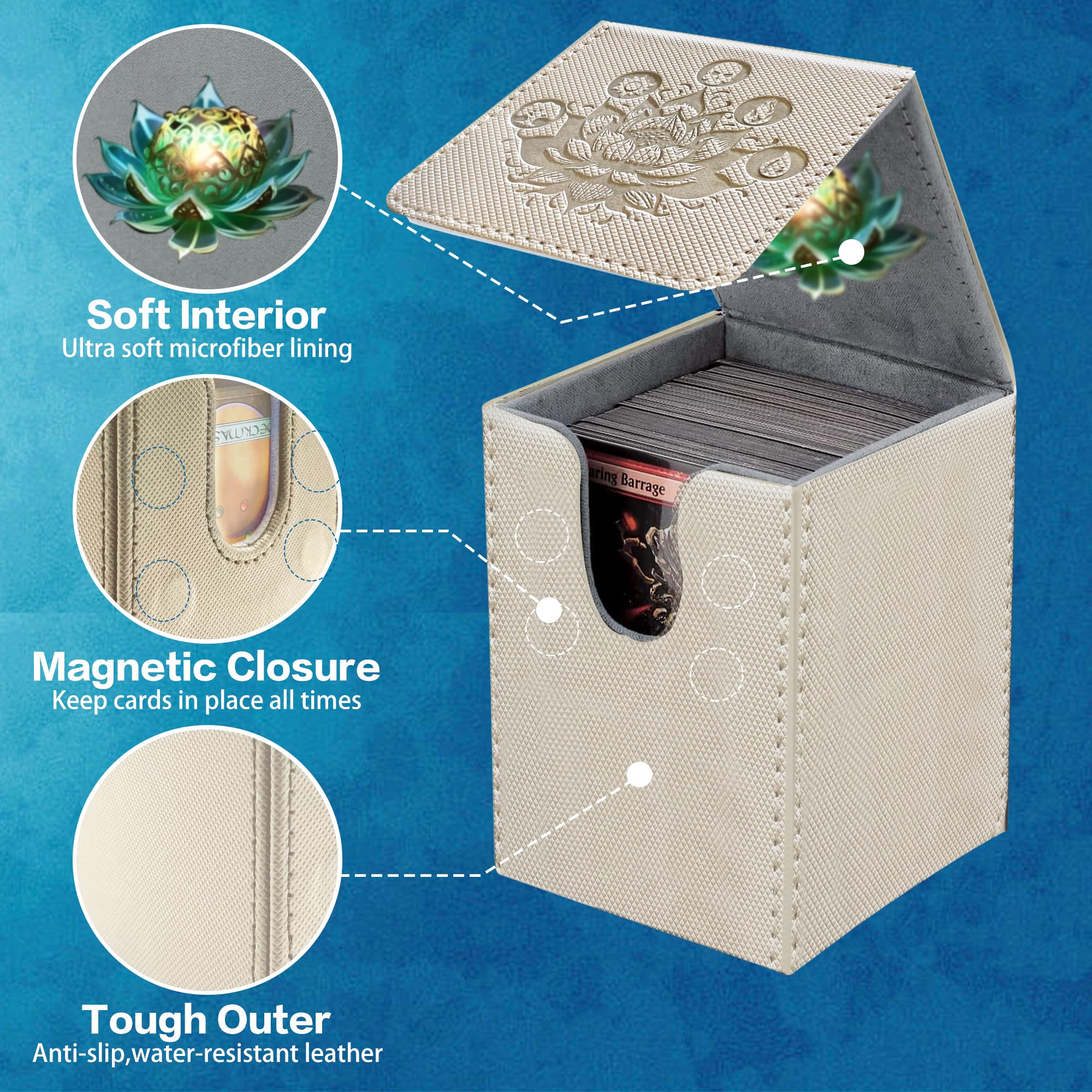 PROMAXIBINDER MTG Commander Deck Box – Holds 100+ Cards, Magnetic Closure, PU Leather, Grey