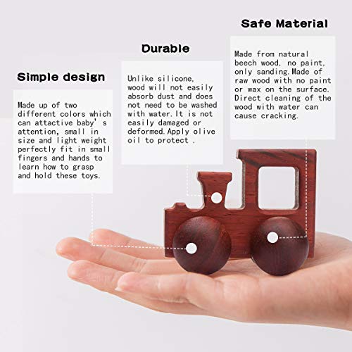 Promise Babe 2-Piece Wooden Rattle Push Car Set – Natural Beech Wood Montessori Toy for Infants